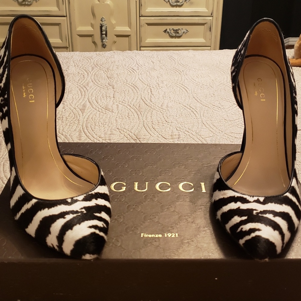Gucci zebra print calf fur heel